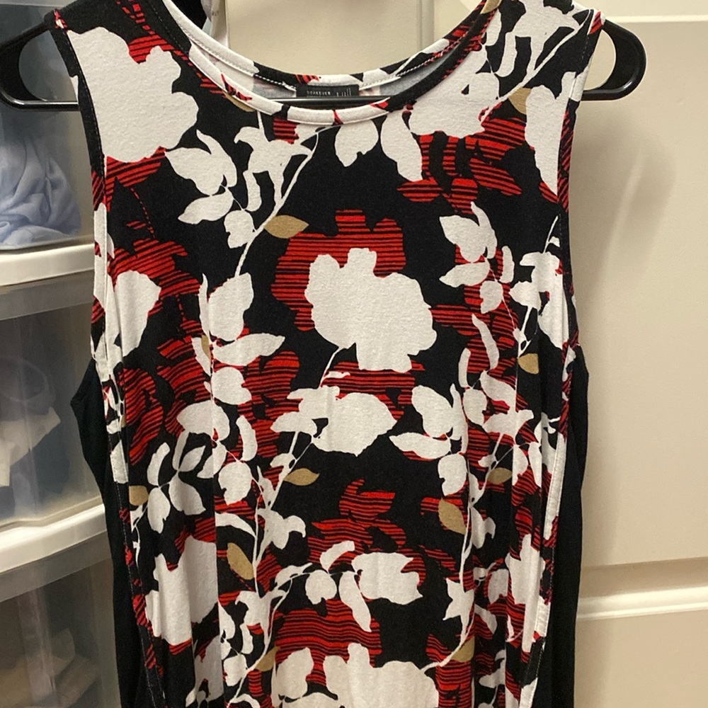 J. Jill Black Red White Floral Sleeveless Tunic Top